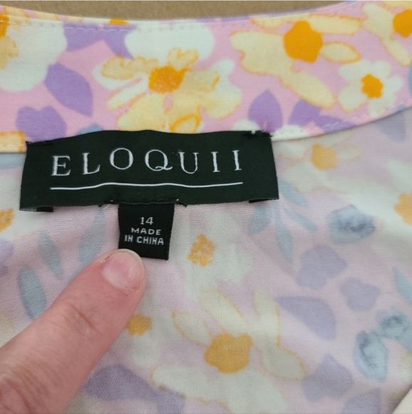 Eloquii Floral Long Bubble Sleeve V-neck Tiered Ruffle Hem Maxi Dress - Picture 7 of 7